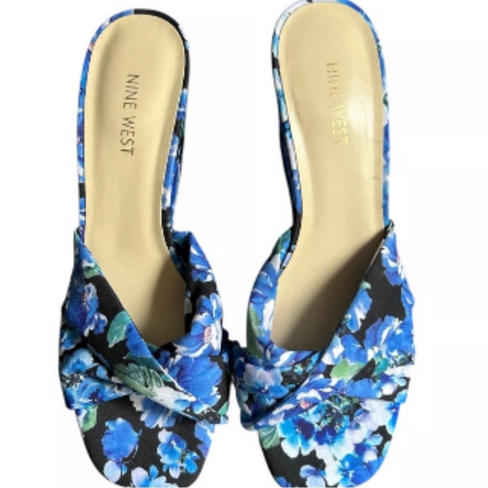 Nine West Black and Blue Floral Wedges